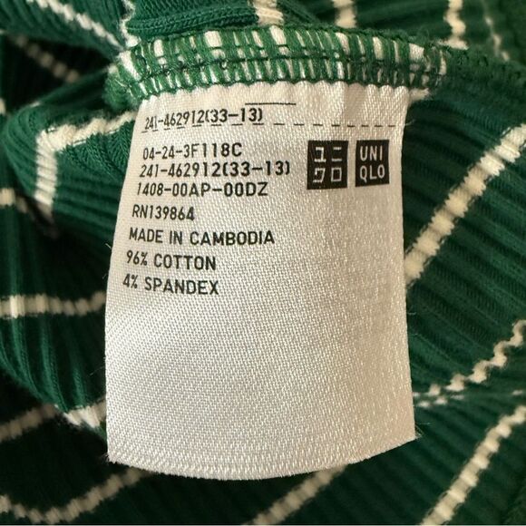Uniqlo Shirt Womens Sz M Green White Striped Ribbed Long Sleeve Pullover Stretch - Picture 9 of 12
